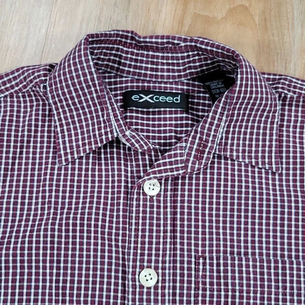 🧡Exceed Maroon Plaid Buttoned Short Sleeve Shirt Small